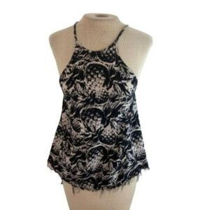 Hurley Pineapple Print Racerback Frayed Tank Top Black White XS